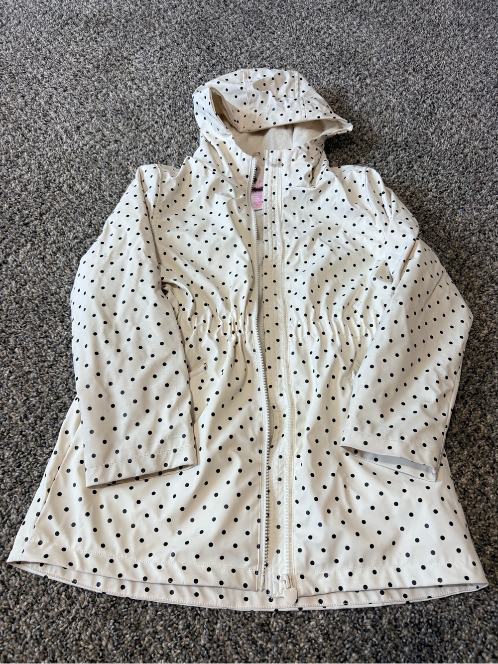 Girls' White Polka Dot Hooded Rain Jacket